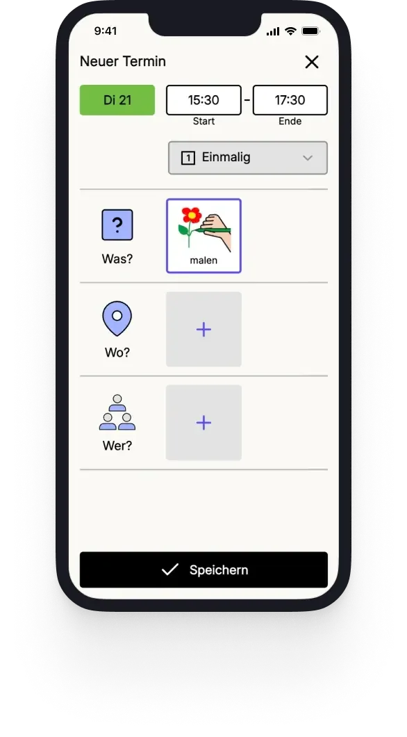 Independo Calendar showing a symbol-based event form.