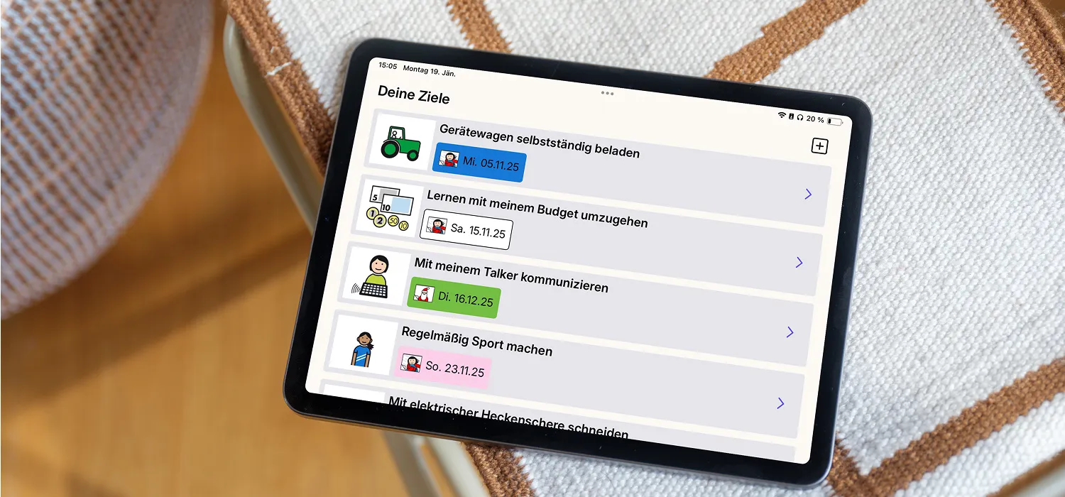 Tablet mit der Zielliste im Independo Tagebuch
